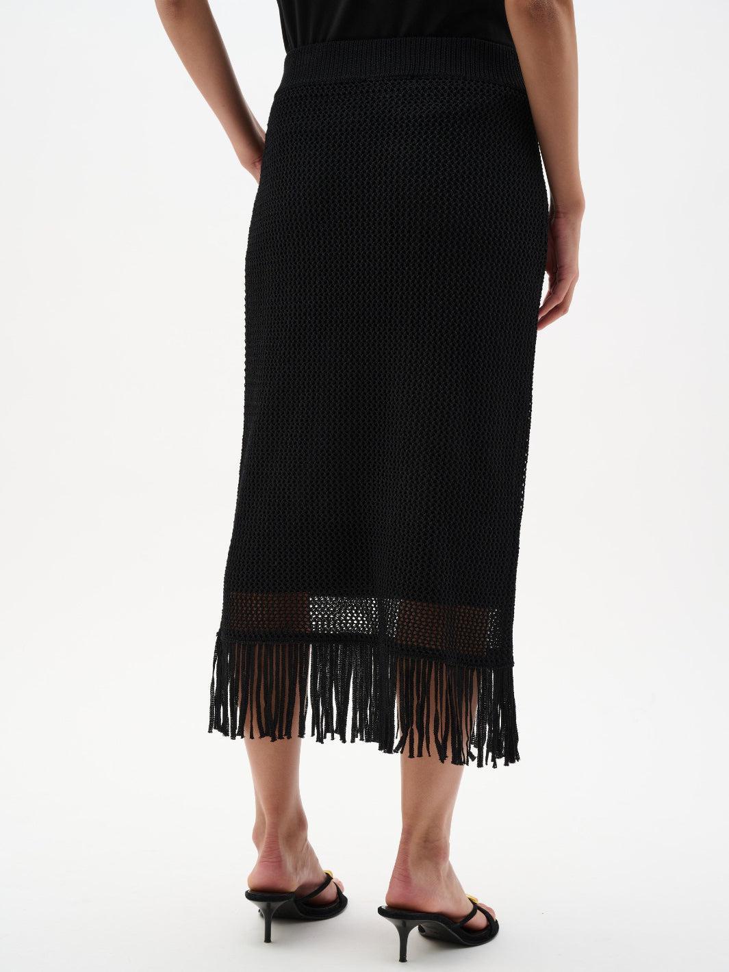 Joseph Ribkoff Fringe Midi Skirt In Black 262929-Nicola Ross
