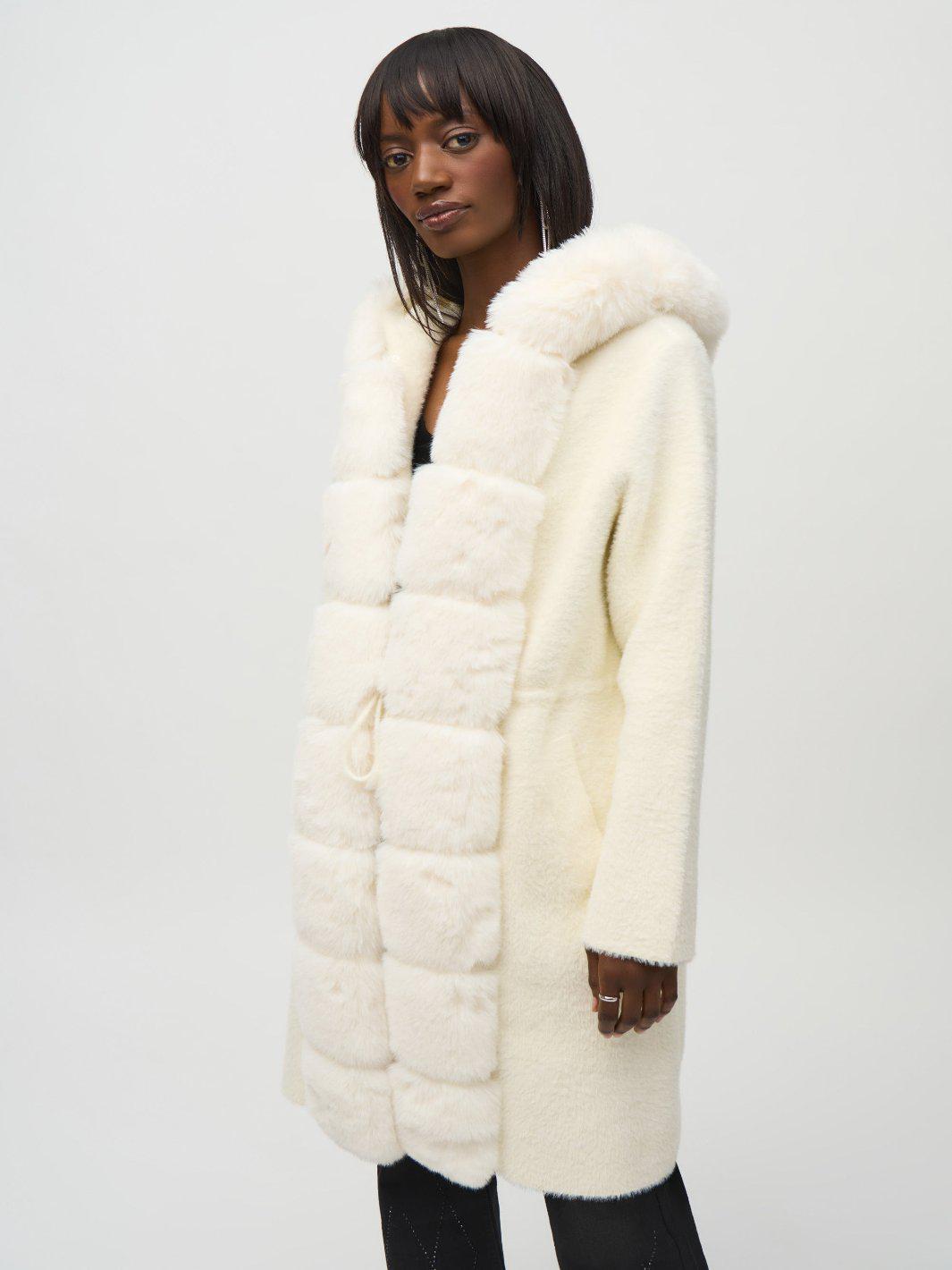 Joseph Ribkoff Fur Trim Hooded Jacket In Vanilla 244929 Nicola Ross