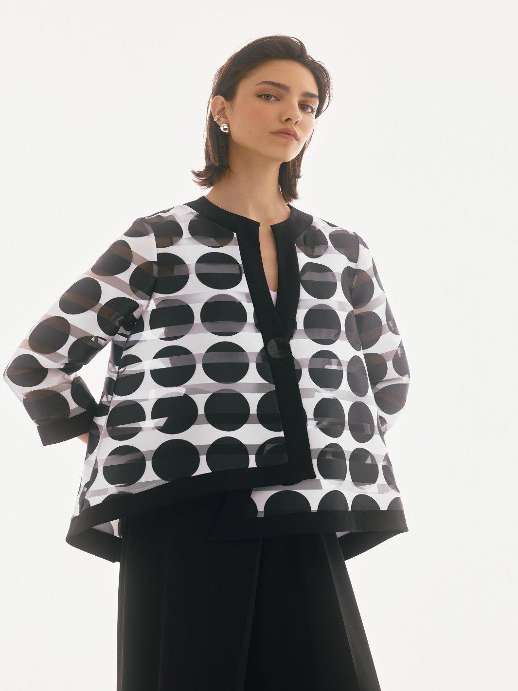 Joseph Ribkoff Geometric Buttoned Blazer In Black/Vanilla 251772-Nicola Ross