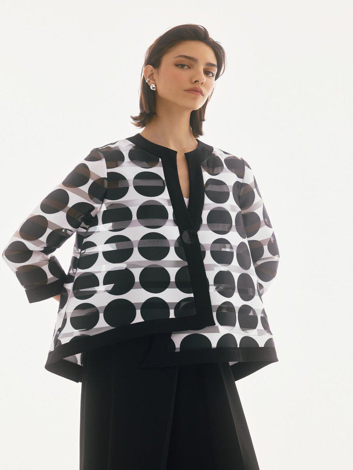 Joseph Ribkoff Geometric Buttoned Blazer In Black/Vanilla 251772-Nicola Ross