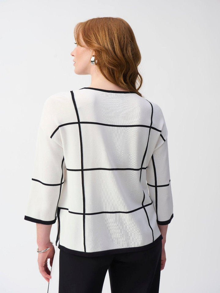 Joseph Ribkoff Geometric Casual Scoop Neck In Vanilla/Black 251918-Nicola Ross