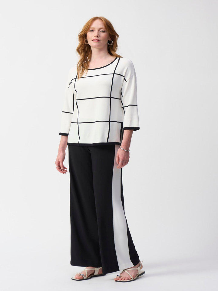 Joseph Ribkoff Geometric Casual Scoop Neck In Vanilla/Black 251918-Nicola Ross