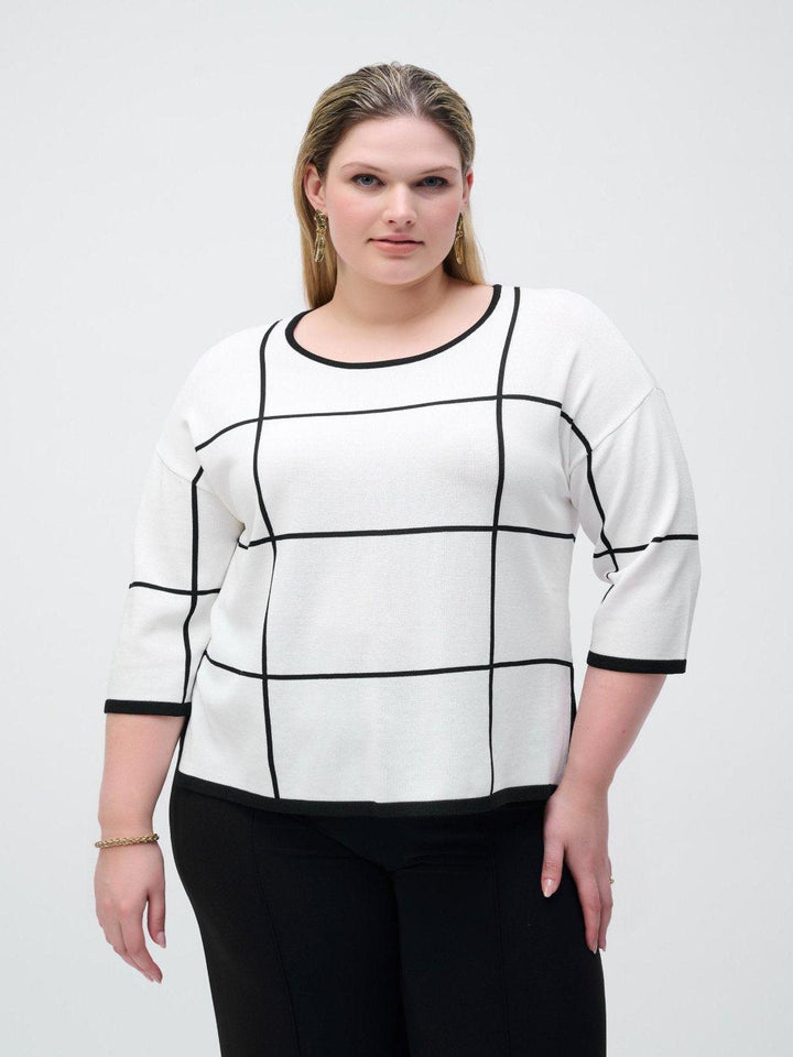 Joseph Ribkoff Geometric Casual Scoop Neck In Vanilla/Black 251918-Nicola Ross