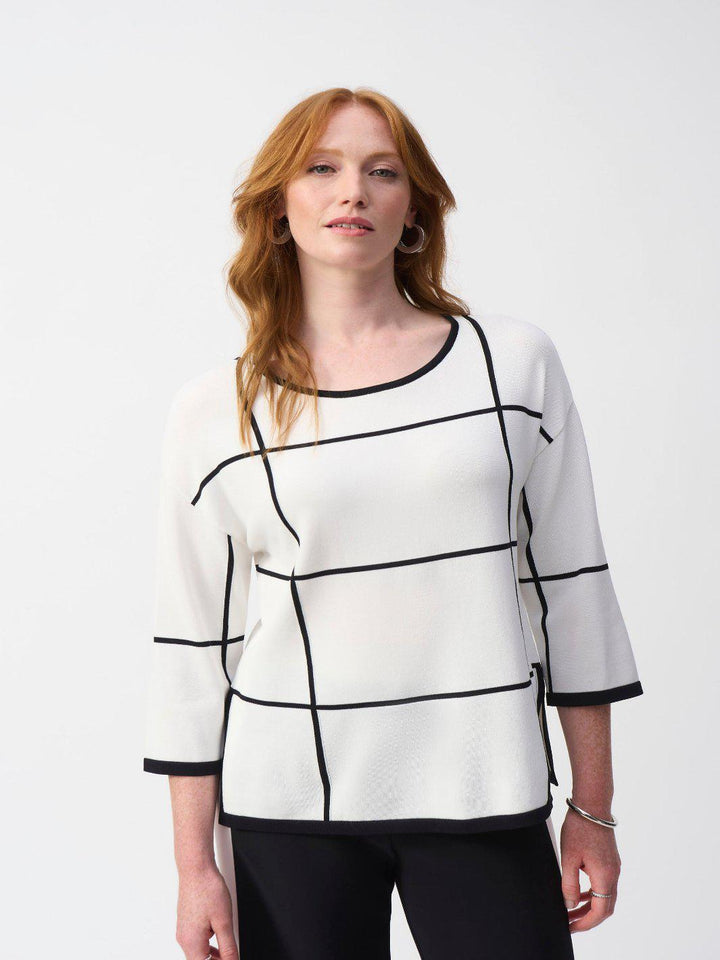 Joseph Ribkoff Geometric Casual Scoop Neck In Vanilla/Black 251918-Nicola Ross