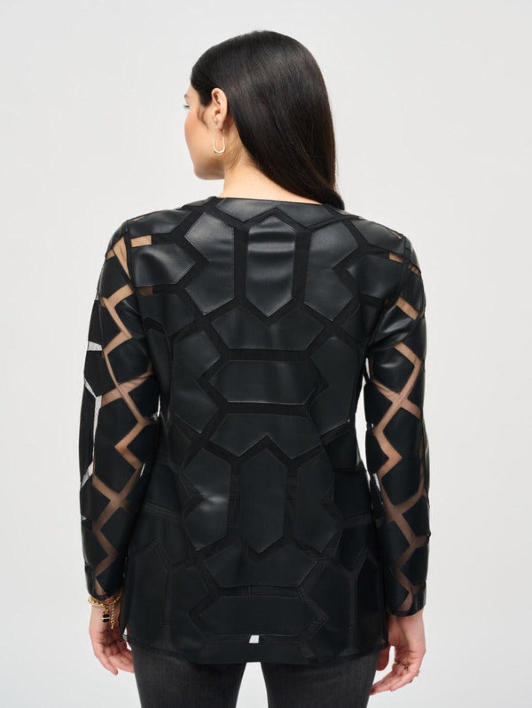 Joseph Ribkoff Geometric Pattern Dual Fabric Jacket In Black 241905F24-Nicola Ross