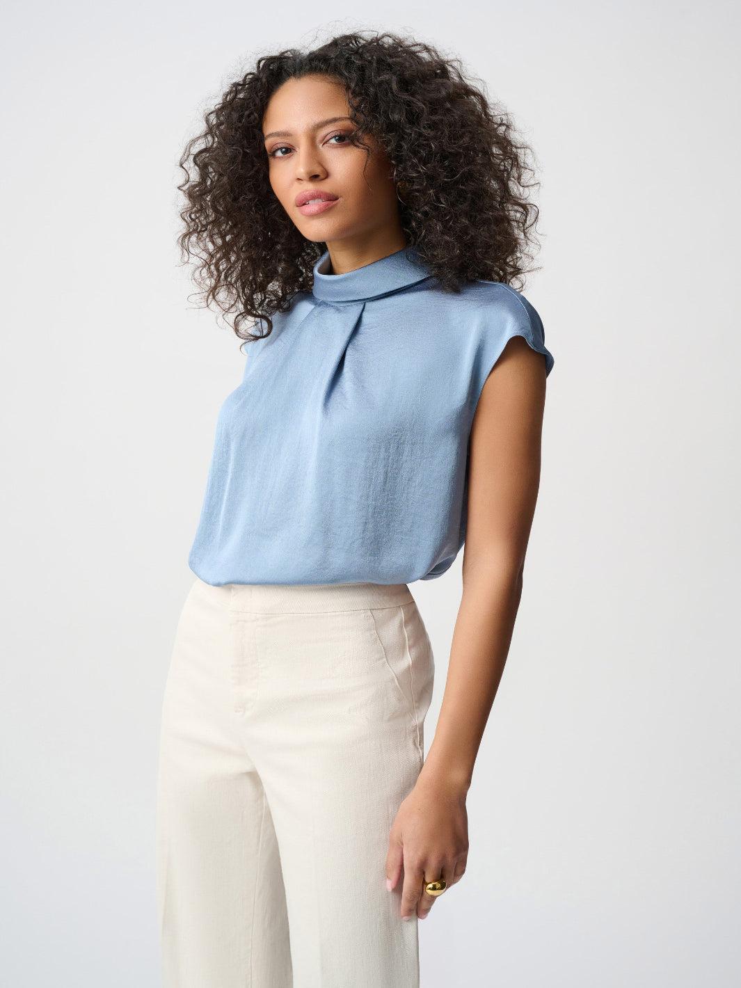 Joseph Ribkoff High Neck Top In Chambray 263022-Nicola Ross
