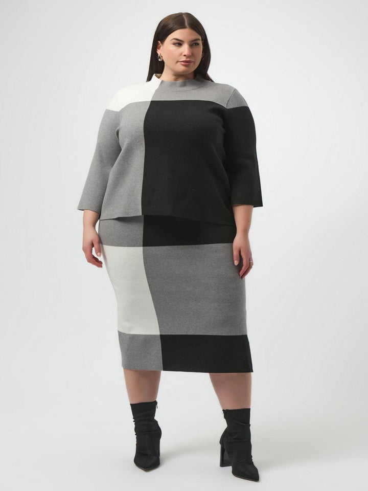 Joseph Ribkoff High-waist Knitted Pencil Skirt In Black/Grey 253908-Nicola Ross