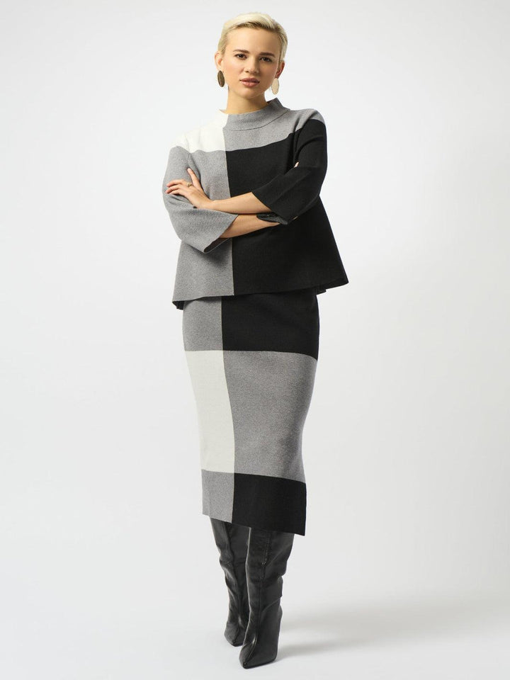 Joseph Ribkoff High-waist Knitted Pencil Skirt In Black/Grey 253908-Nicola Ross