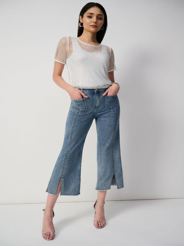 Joseph Ribkoff High-waisted Cropped Trousers In Vintage Blue 241903SS25-Nicola Ross