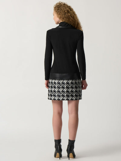 Joseph Ribkoff - Houndstooth Cowl Neck Dress in Black 233130-Nicola Ross