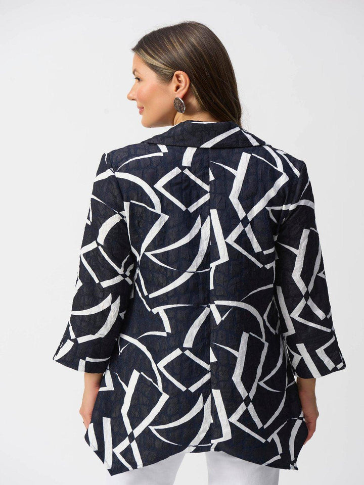 Joseph Ribkoff Jacquard Abstract Print Jacket In Midnight Blue/Vanilla 251021-Nicola Ross
