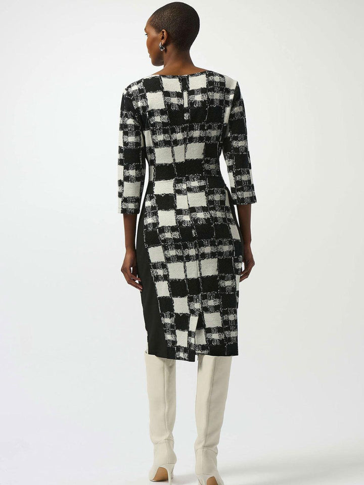 Joseph Ribkoff Jacquard Check Pencil Dress In Black/Cream 253289-Nicola Ross
