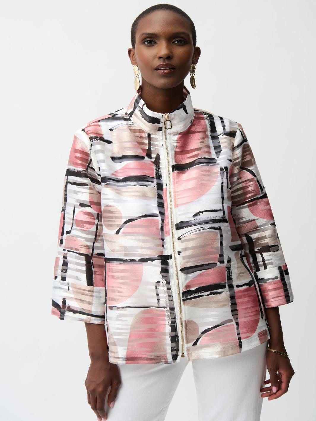 Joseph Ribkoff Jacquard Jacket In Vanilla/Multi 261052-Nicola Ross