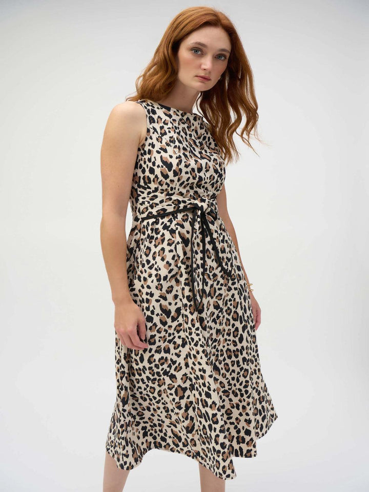Joseph Ribkoff Knee-Length Animal Print Dress In Beige/Black 252095-Nicola Ross