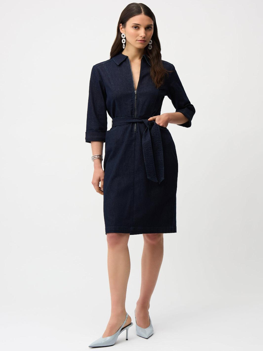 Joseph Ribkoff Knee-length Denim Shirt Dress 261900-Nicola Ross