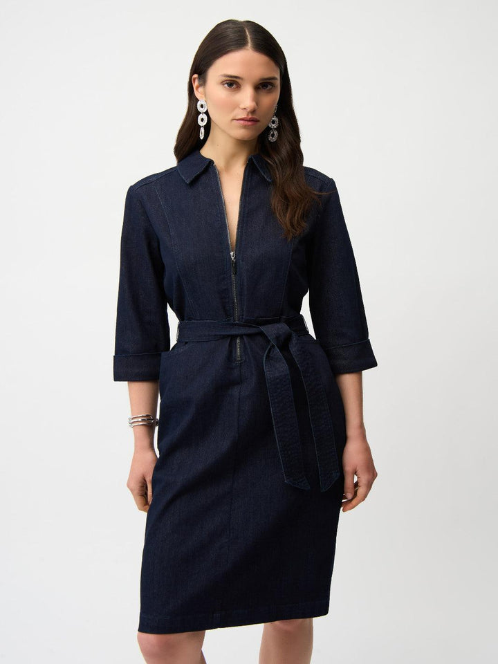 Joseph Ribkoff Knee-length Denim Shirt Dress 261900-Nicola Ross
