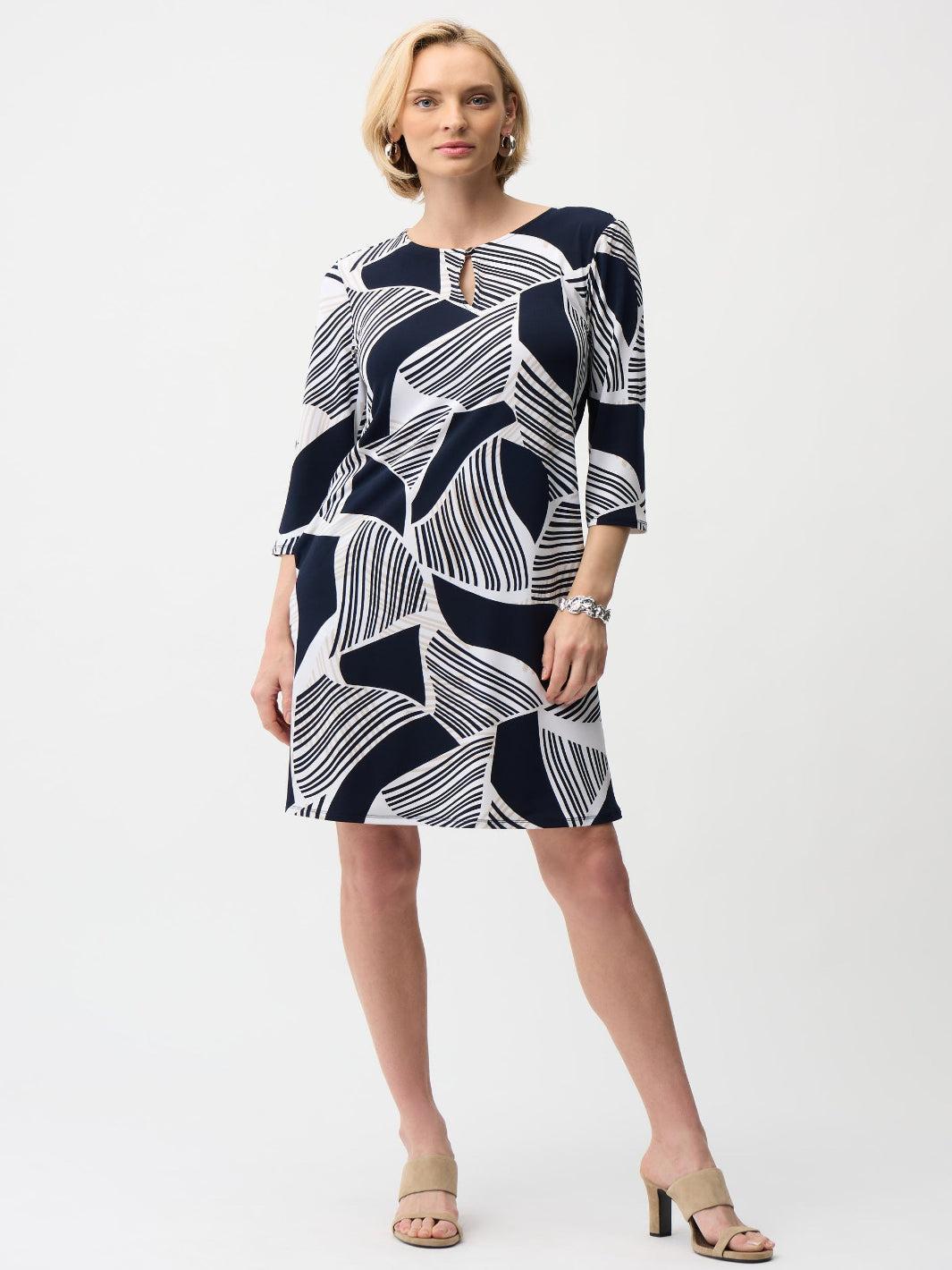 Joseph Ribkoff Knee-length Shift Dress In Vanilla/Multi 261046-Nicola Ross