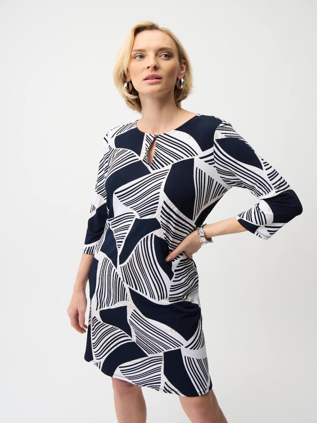 Joseph Ribkoff Knee-length Shift Dress In Vanilla/Multi 261046-Nicola Ross