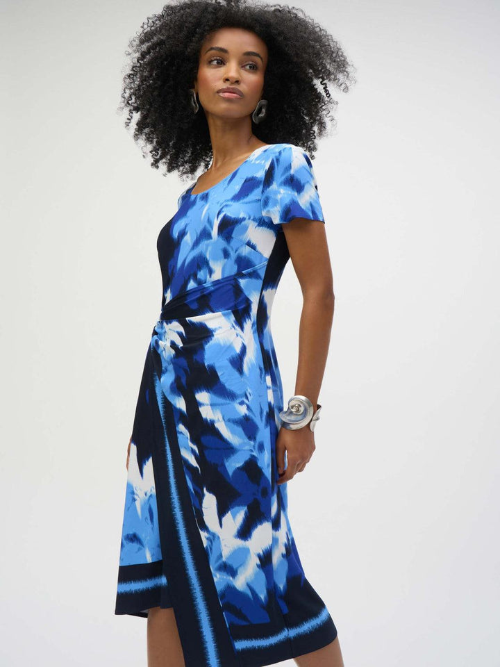 Joseph Ribkoff Knee-length Wrap Dress In Blue/Vanilla 252179-Nicola Ross