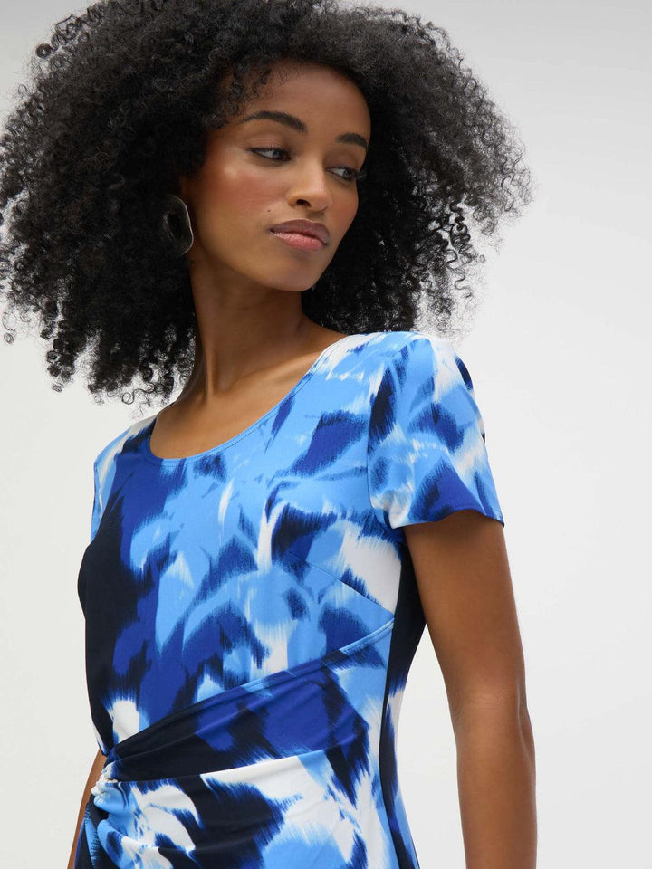 Joseph Ribkoff Knee-length Wrap Dress In Blue/Vanilla 252179-Nicola Ross
