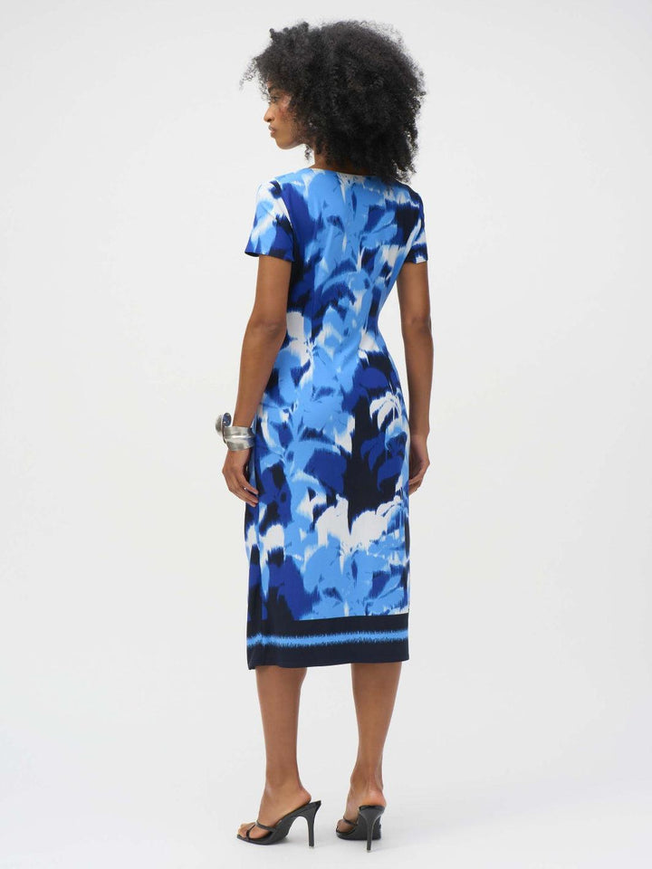 Joseph Ribkoff Knee-length Wrap Dress In Blue/Vanilla 252179-Nicola Ross