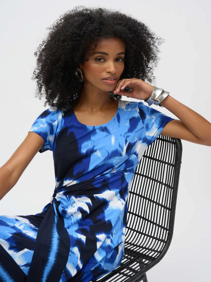 Joseph Ribkoff Knee-length Wrap Dress In Blue/Vanilla 252179-Nicola Ross