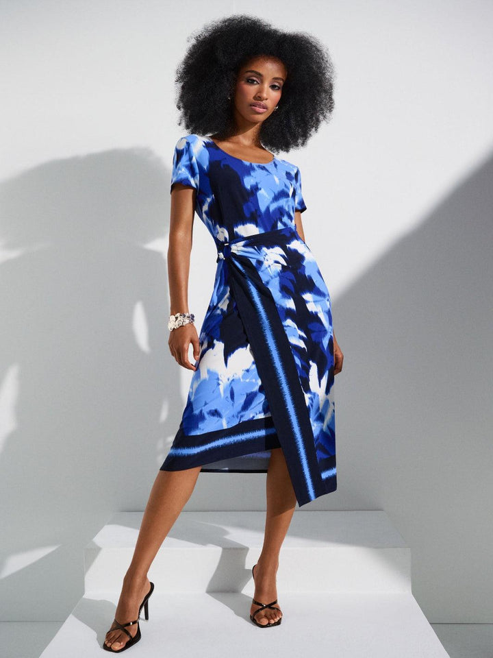 Joseph Ribkoff Knee-length Wrap Dress In Blue/Vanilla 252179-Nicola Ross