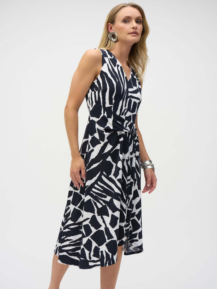 Joseph Ribkoff Knee-length Wrap Dress In Vanilla/Midnight Blue 252199-Occasion Wear-Guest of the wedding-Nicola Ross