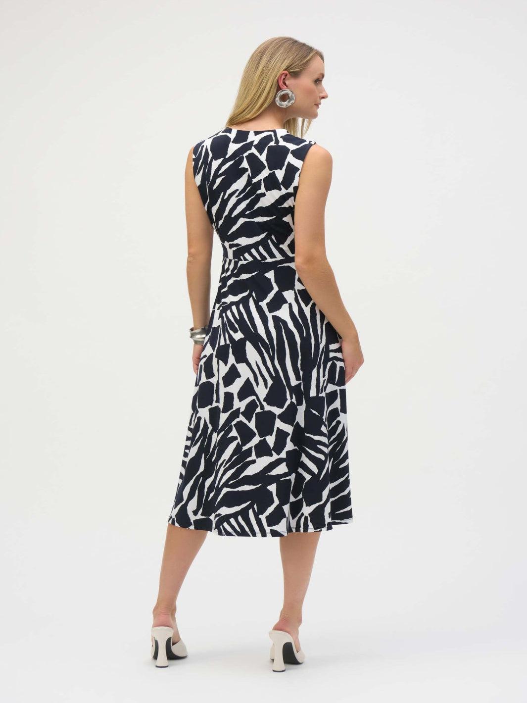 Joseph Ribkoff Knee-length Wrap Dress In Vanilla/Midnight Blue 252199-Occasion Wear-Guest of the wedding-Nicola Ross