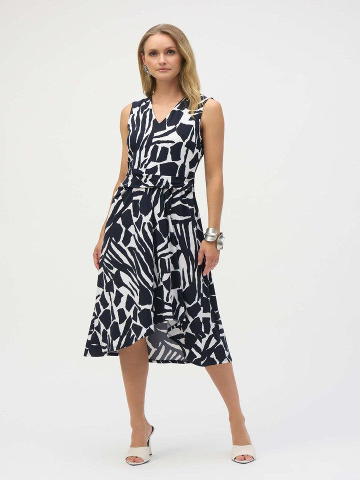 Joseph Ribkoff Knee-length Wrap Dress In Vanilla/Midnight Blue 252199-Occasion Wear-Guest of the wedding-Nicola Ross