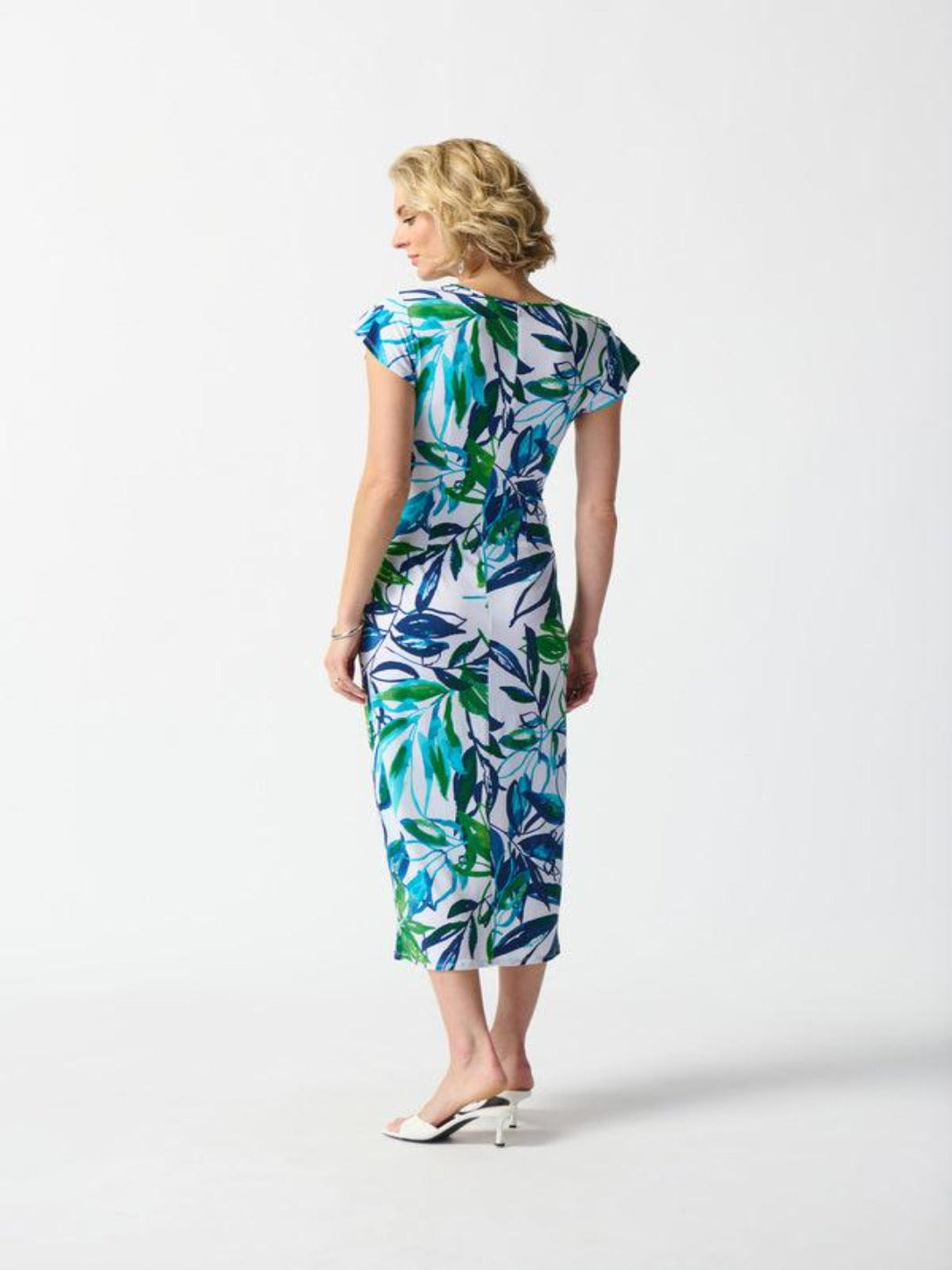 Joseph Ribkoff Leaf Print Wrap Front Dress In Multi 242159-Nicola Ross