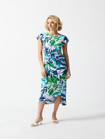 Joseph Ribkoff Leaf Print Wrap Front Dress In Multi 242159-Nicola Ross