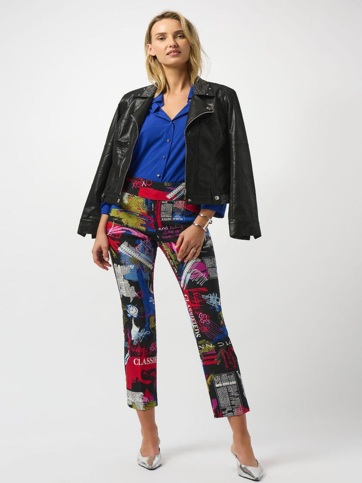 Joseph Ribkoff Leather Collared Top In Black 253978-Nicola Ross