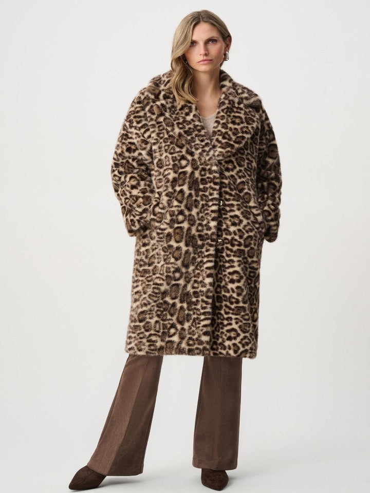 Joseph Ribkoff Leopard Print Faux Fur Coat In Beige 263919-Nicola Ross