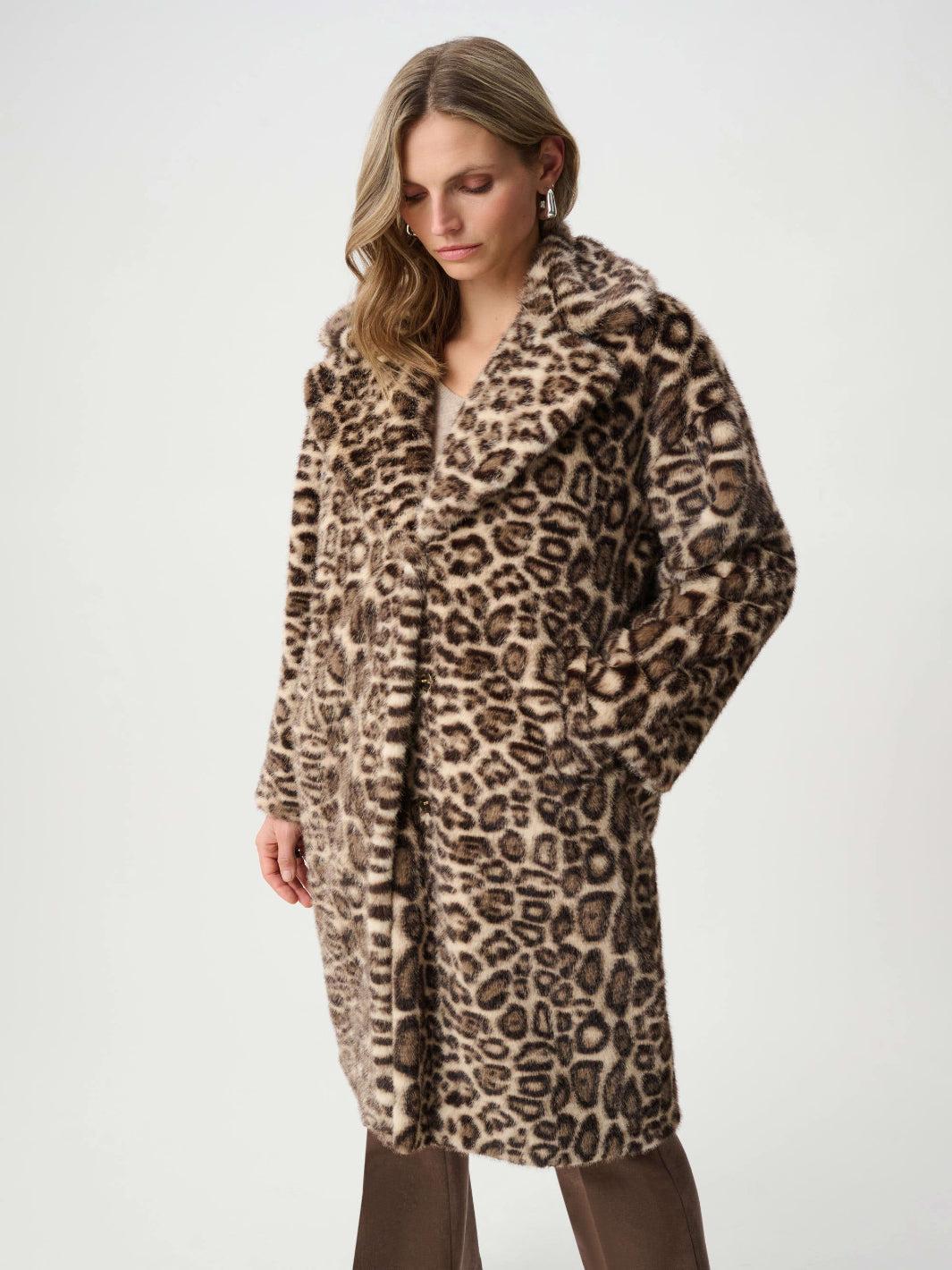 Joseph Ribkoff Leopard Print Faux Fur Coat In Beige 263919-Nicola Ross