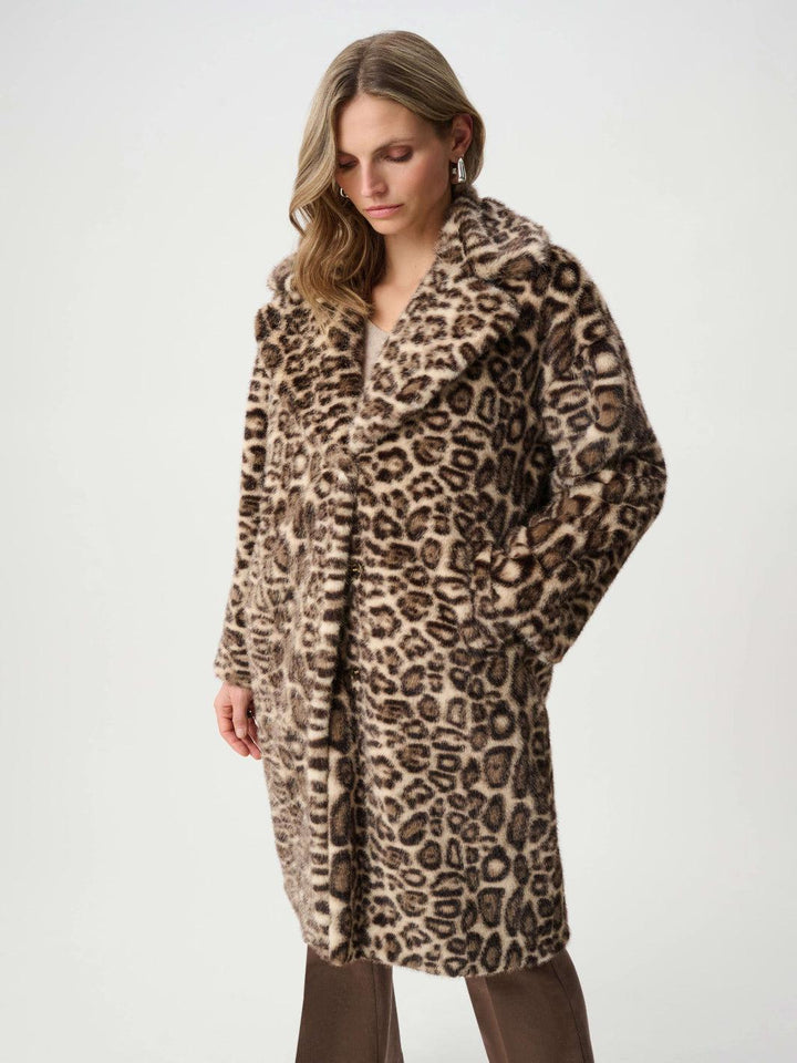 Joseph Ribkoff Leopard Print Faux Fur Coat In Beige 263919-Nicola Ross