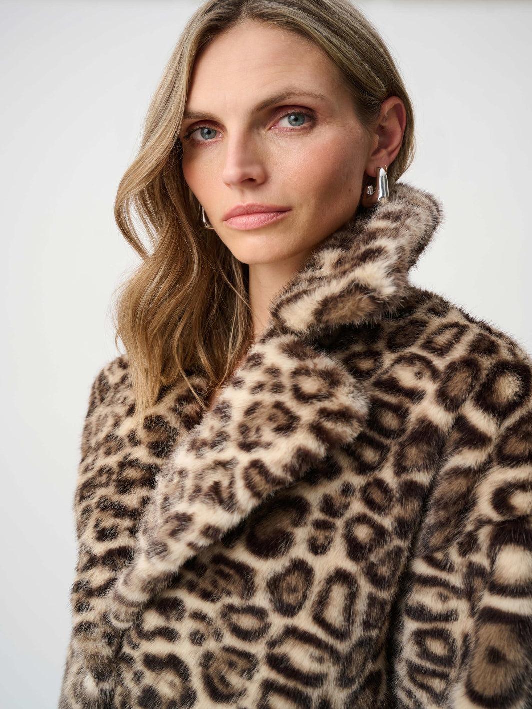 Joseph Ribkoff Leopard Print Faux Fur Coat In Beige 263919-Nicola Ross