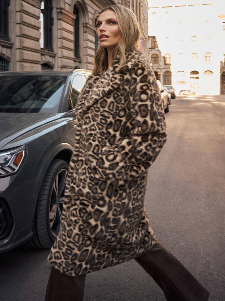 Joseph Ribkoff Leopard Print Faux Fur Coat In Beige 263919-Nicola Ross