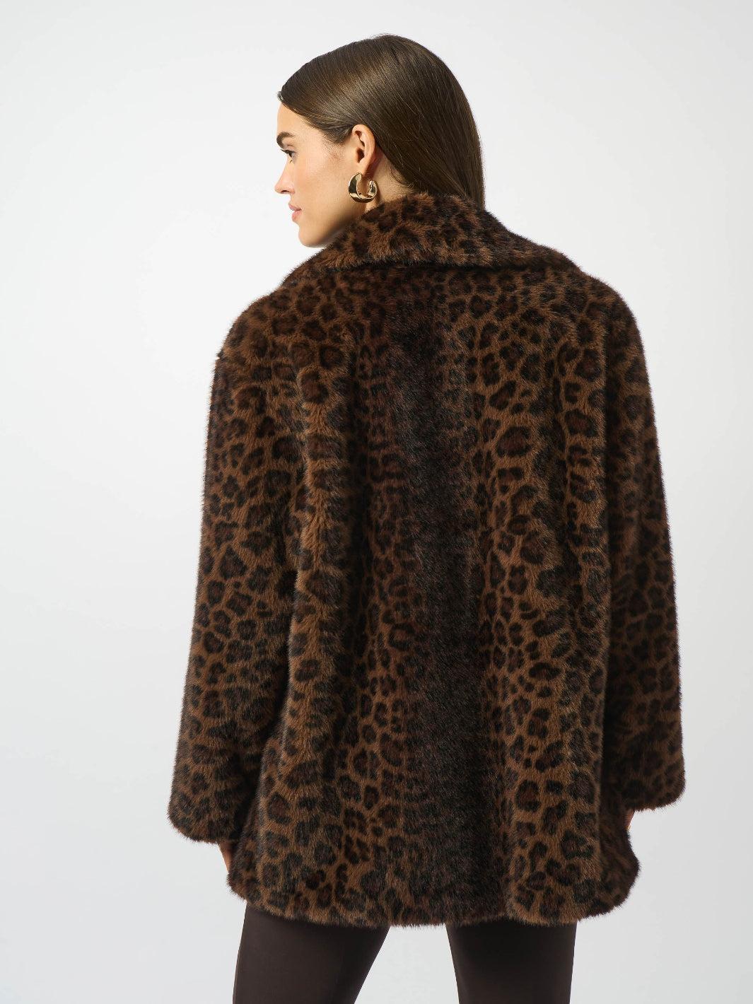 Joseph Ribkoff Leopard Print Faux Fur Coat In Beige/Black 253937