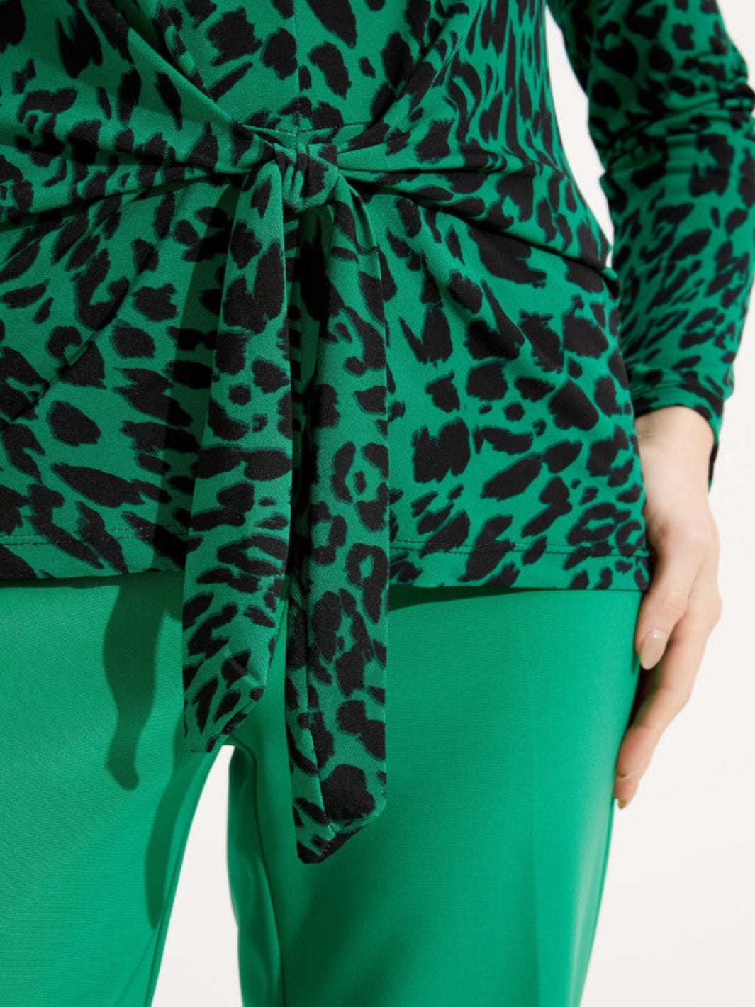 Joseph Ribkoff - Leopard Print Tie Detail Top In Green 233256-Nicola Ross