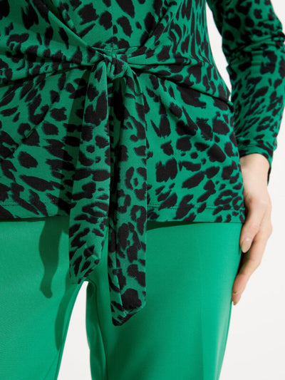 Joseph Ribkoff - Leopard Print Tie Detail Top In Green 233256-Nicola Ross