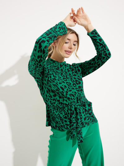 Joseph Ribkoff - Leopard Print Tie Detail Top In Green 233256-Nicola Ross