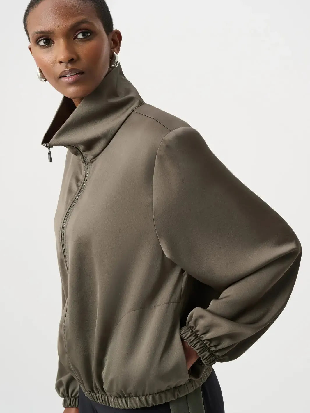 Joseph Ribkoff Lightweight Zip-Up Bomber Jacket In Avocado 263614-Nicola Ross