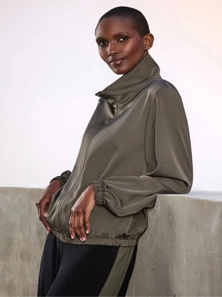 Joseph Ribkoff Lightweight Zip-Up Bomber Jacket In Avocado 263614-Nicola Ross