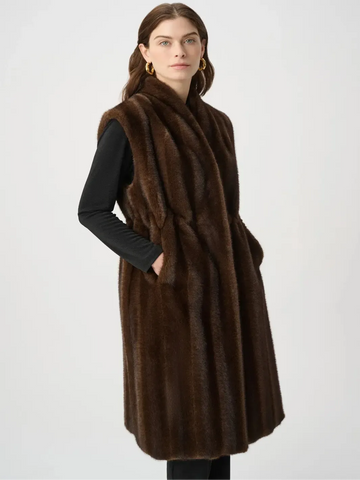 Joseph Ribkoff Longline Faux Fur Gilet In Brown 264911-Nicola Ross