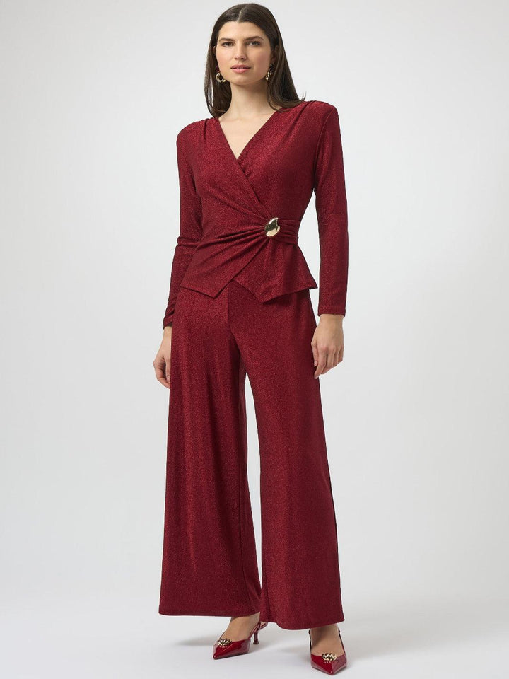 Joseph Ribkoff Lurex Knit Wide-leg Jumpsuit In Deep Cherry 254123-Nicola Ross