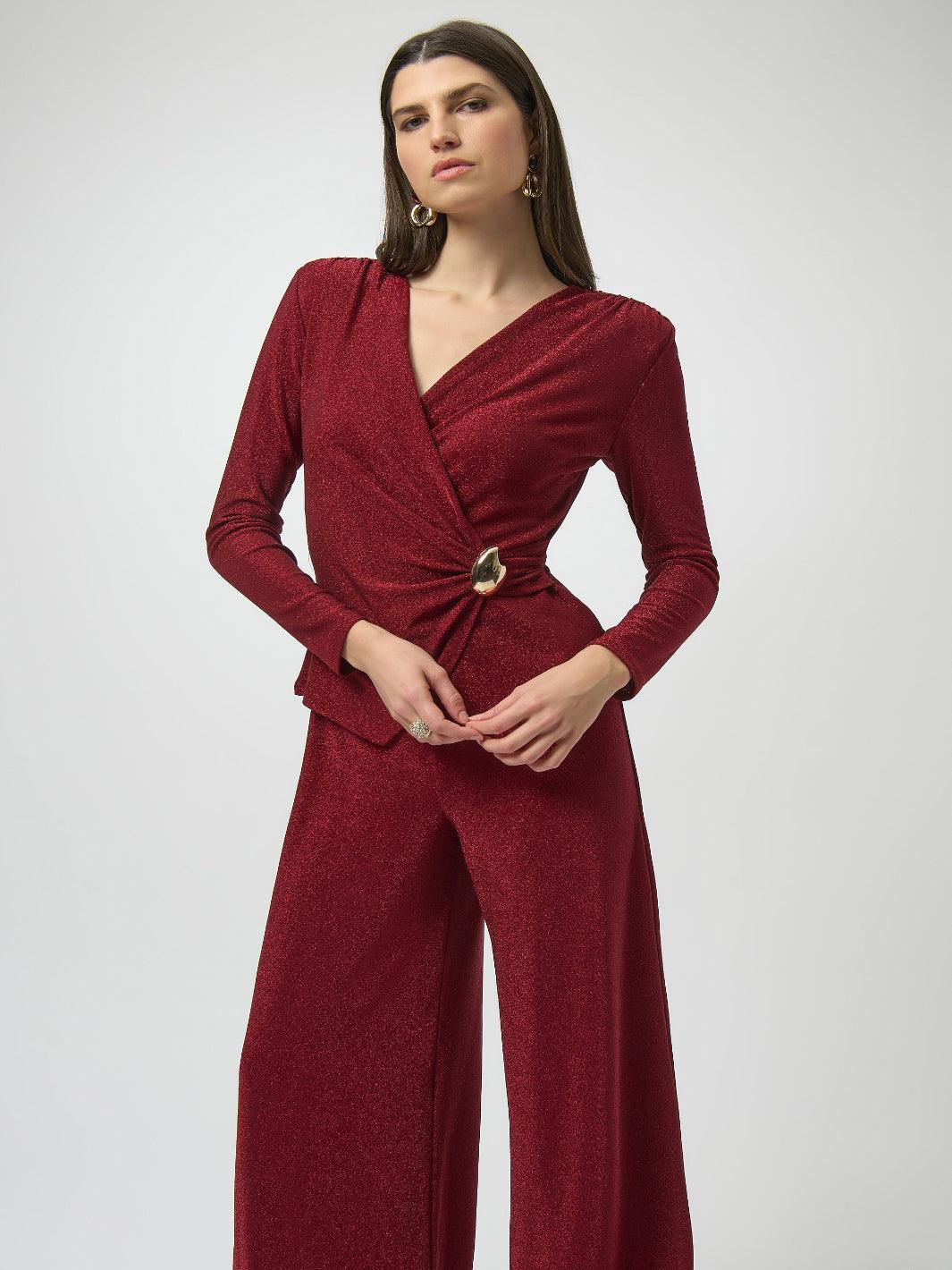 Joseph Ribkoff Lurex Knit Wide-leg Jumpsuit In Deep Cherry 254123-Nicola Ross