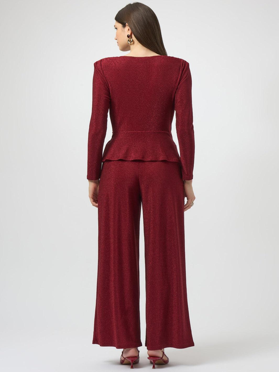 Joseph Ribkoff Lurex Knit Wide-leg Jumpsuit In Deep Cherry 254123-Nicola Ross