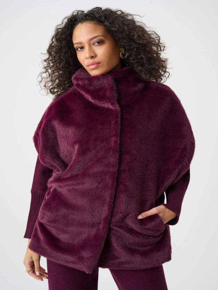 Joseph Ribkoff Luxury Faux Fur Sleeveless Jacket In Elderberry 263918-Nicola Ross