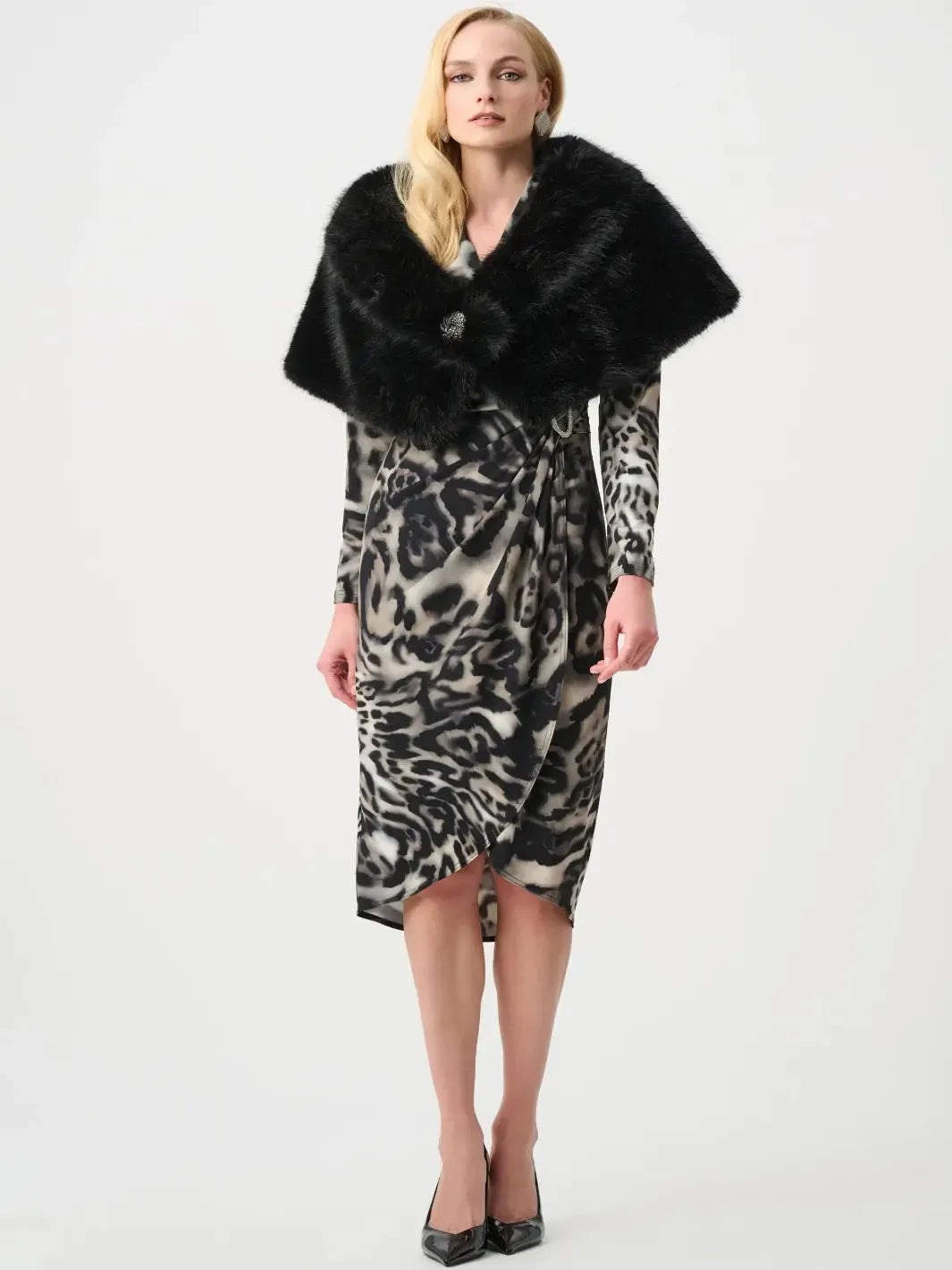 Joseph Ribkoff Luxury Faux Fur Wrap In Black 263740-Nicola Ross